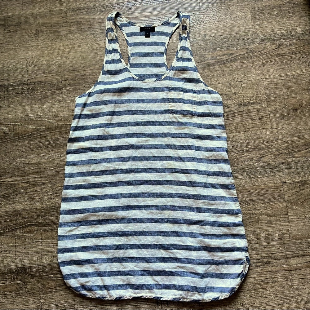 J. Crew women’s med nautical stripe tank linen cotton dress with chest pocket